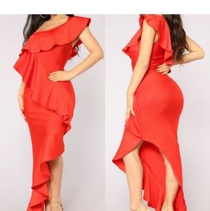 Red Hot Dazzled Ruffled Dress